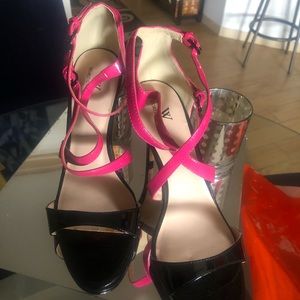 Pink and black shoes
